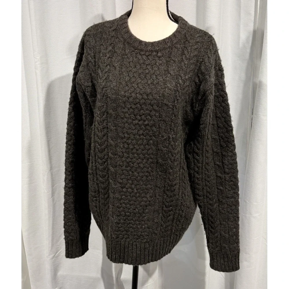 Pendleton Men's Shetland Fisherman Wool Cable Knit Sweater Small Brown